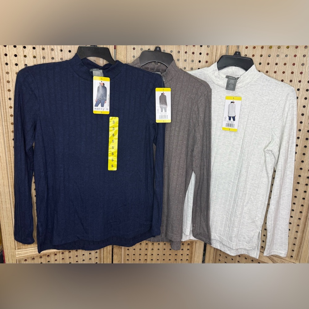 Set of 3/ Matty M Women's Mock Neck Ribbed Tunic Top Sweater,
